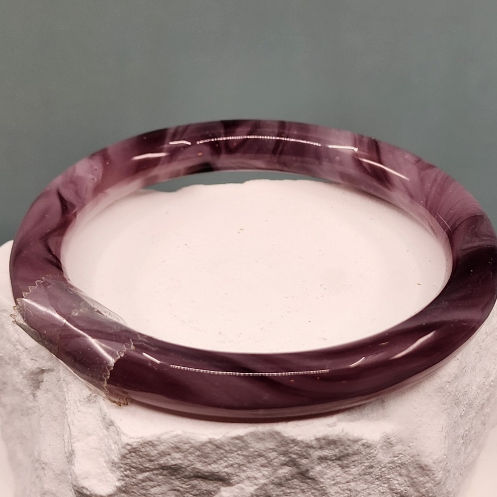 Purple Amethyst Marbled Bangle Bracelet Chunky Retro Statement Acrylic Jewelry